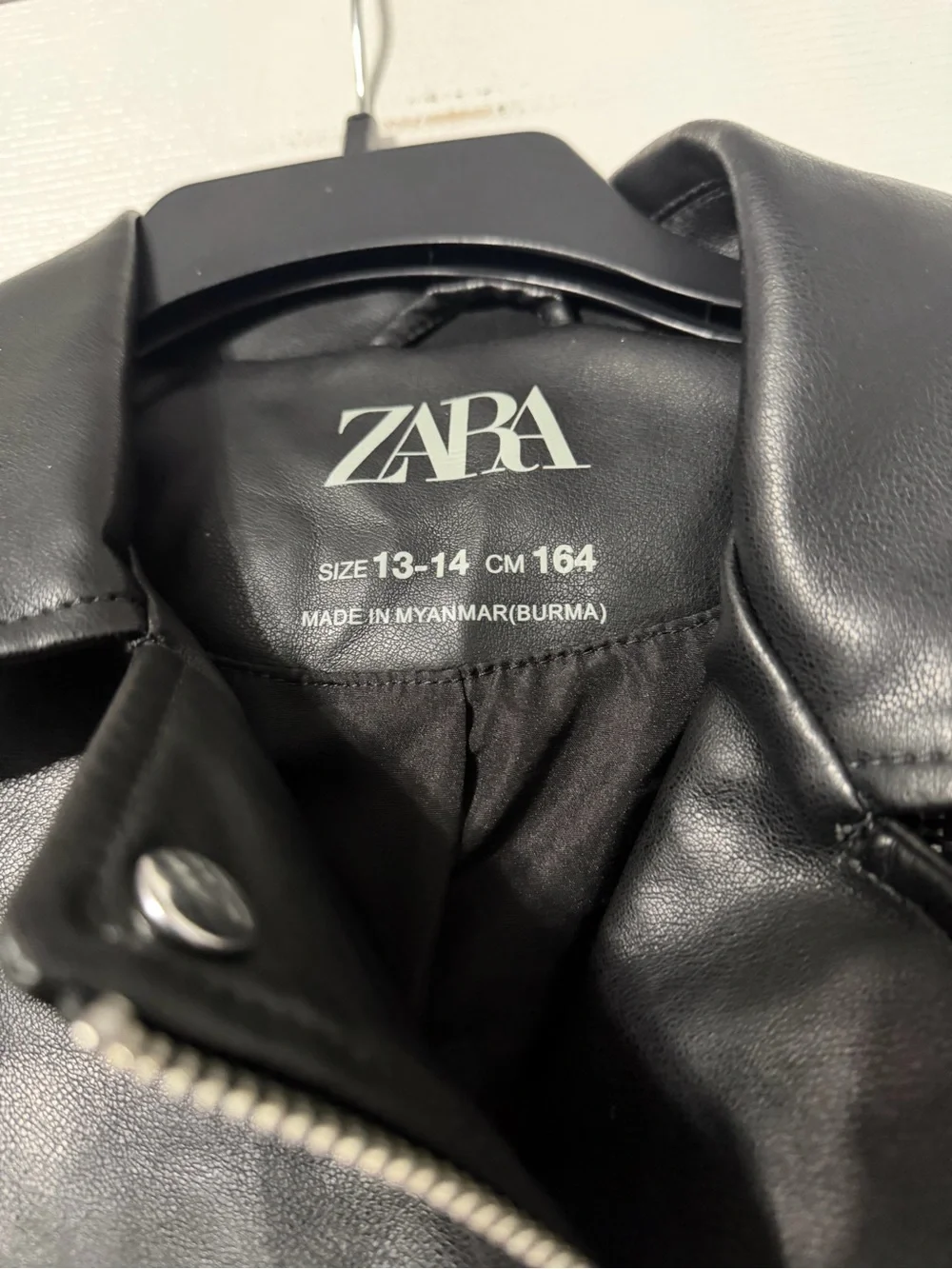 Zara Girls/Womens 13/14 Black Leather Biker Jacket with Zip Pockets